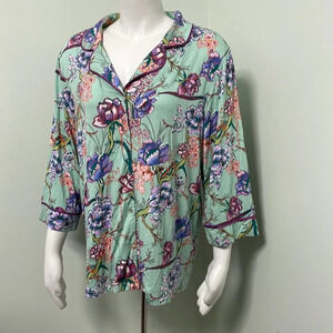 Soft Surroundings Green Floral PJ Shirt